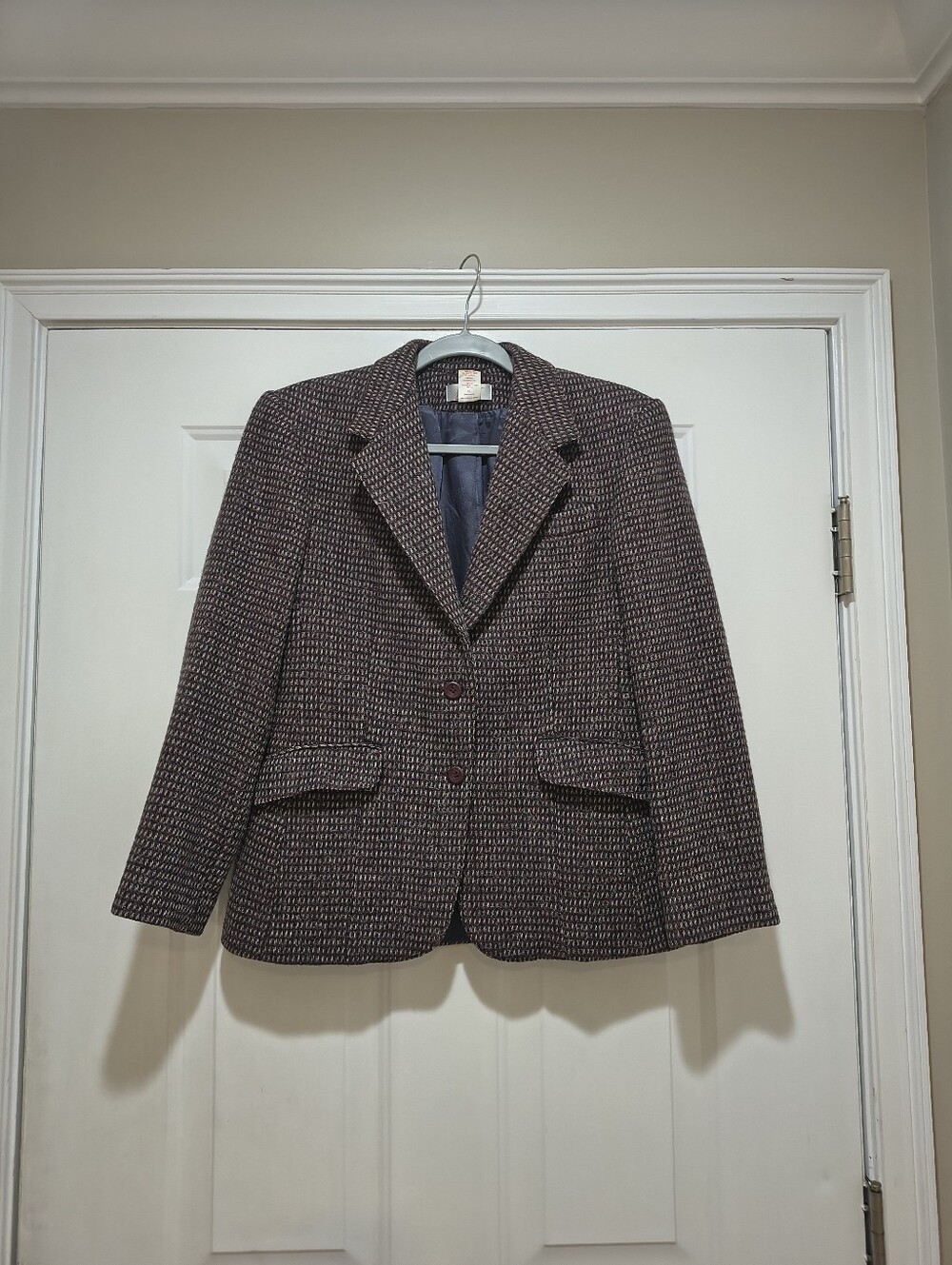 Vintage Farah Tweed Shetland Wool Lined Brown Blazer Size 12